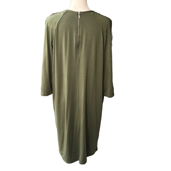 Garnet Hill (NWT) Olive Green Luna Lace-Inset Knit Dress Size Medium - Picture 5 of 11